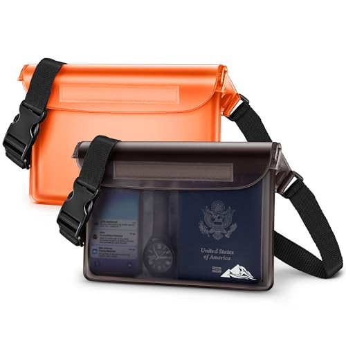 HEETA 2-Pack Waterproof Fanny Pack Pouch Dry Bag for Phone Passport Purse - color: Grey & Orange
