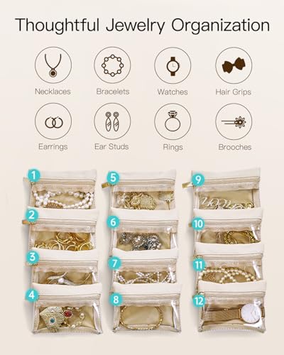 VLANDO Jewelry Organizer with Clear 12 Velvet Bags,Pink - color: 12PCS-Pink