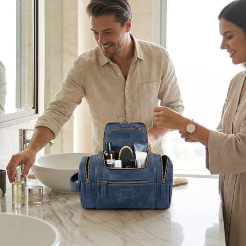 LEATHER VILLAGE Large Leather Toiletry Bag for Men Blue - color: Blue