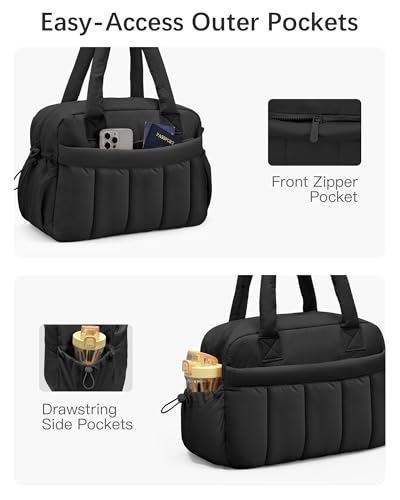 oscaurt Gym Bag for Women Lightweight Duffle Bag for Travel with Toiletry Pouch Water Resistant Carry On Weekender Overnight Duffel - color: Black-Set