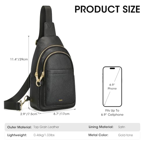 Kattee Sling Bag for Women, Leather Crossbody Bag for Travel, Black - color: Black