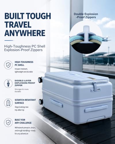 Hanke 20 Inch Top Opening Expandable PC Carry On Luggage with TSA Lock,50L - color: Mist Blue, size: 20 Inch