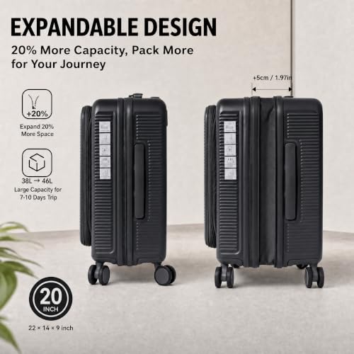 20" Carry On Luggage, Small Top Opening Suitcase, Black - color: Black