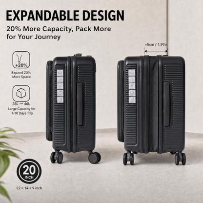20" Carry On Luggage, Small Top Opening Suitcase, Black - color: Black