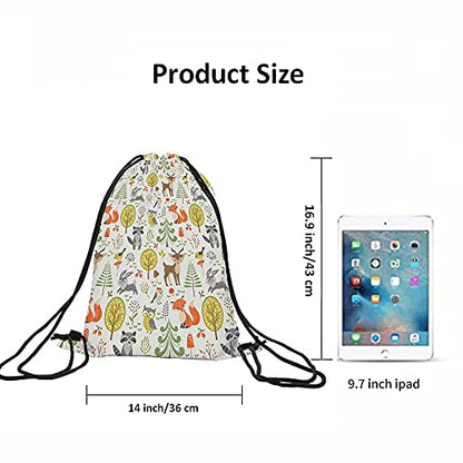Cute Woodland Animals Drawstring Backpack Bag - 14x16.9 Inch, Multicolor, Waterproof, Polyester, Adjustable, Multifunctional for Men Women - color: Multi-a54