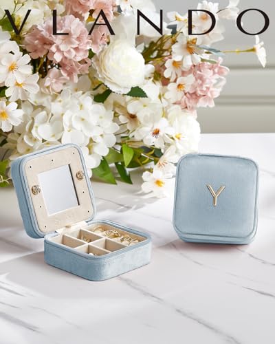 VLANDO Small Jewelry Travel Case, Letter Z Case with Compact Mirror - color: Blue, size: Letter Z