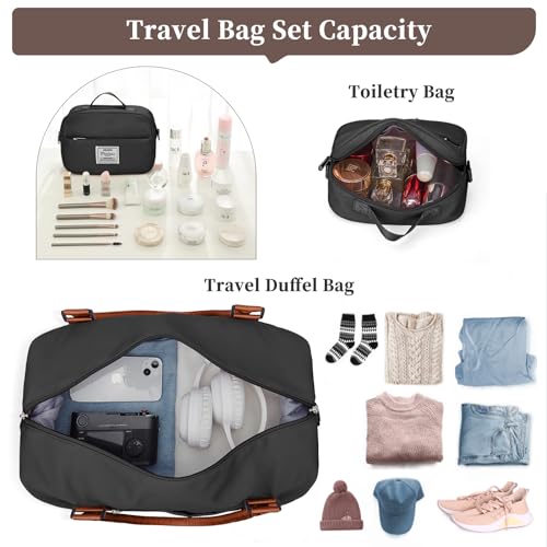 Weekender Bags for Women, Personal Item Travel Bag with Shoes Compartment - color: Black & Brown, size: Large