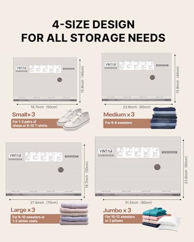 VINTAR 12 Pack Vacuum Seal Bags for Clothing Travel with Wireless Pump - size: 12 Combo+Cordless Pump
