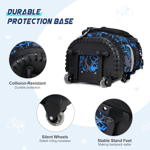 Scothen Cool Luminous Rolling Backpack for Boys with Lunch Bag Pencil Pouch - color: Blue