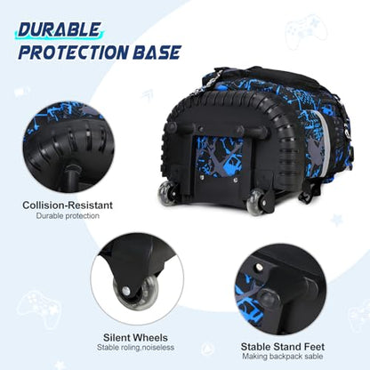 Scothen Cool Luminous Rolling Backpack for Boys with Lunch Bag Pencil Pouch - color: Blue