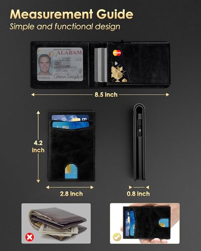 QLD Wallet for Men - RFID Blocking [Functional & Practical] Bifold Slim Minimalist Credit Card Holder Pop Up Metal Case with Cash Slot, Front Pocket with ID Window, Gift Boxed (BLACK) - color: Black