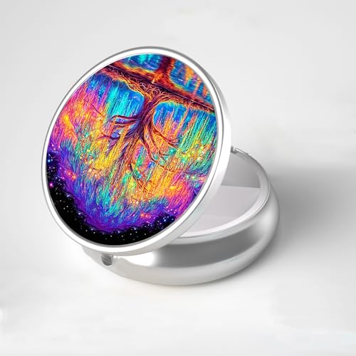 LRITER Pill Case, 3 Compartment Portable Travel Pill Box, Pillbox Organizer - color: Colorful Tree