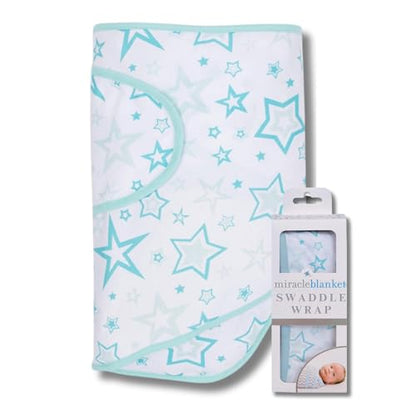 Miracle Blanket Swaddle Wrap, Baby Swaddle for Newborns, Aqua Stars - color: Aqua Stars