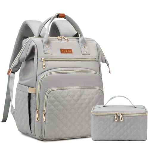 AIJIEKE Lunch Backpack for Women, 15.6 Laptop Backpack, Lunch Box, Gray - color: Grey