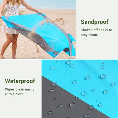 Wolfwise 78" × 108" XXL Beach Blanket, Waterproof & Sandproof Picnic Mat with 4 Sand Pockets & 4 Stakes, Windproof Outdoor Camping Beach Mat, Lightweight, Fits 6 People, Blue - color: Blue, size: 78" x 108"（6 Person)