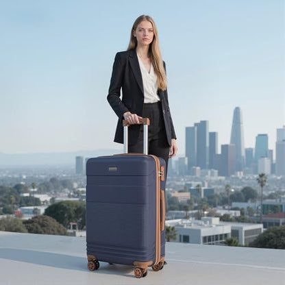 Cobens Luggage Sets 5 Piece with Spinner Wheels, 20/24/28inch - color: DarkBlue