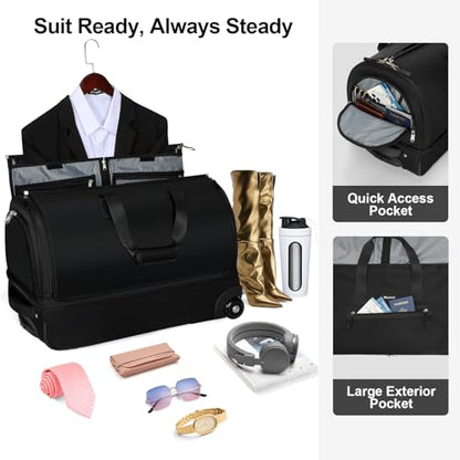 Modoker Convertible Garment Travel Bag with Trolley and Wheels, 25in Black - color: 25in-Rich black