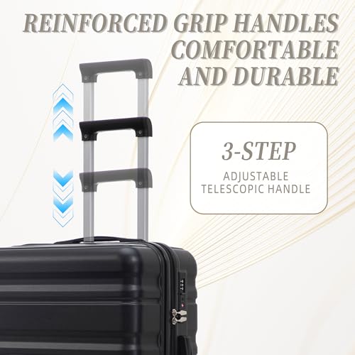Suitcase Sets ABS Hardshell Carry On Luggage - color: Jet Black, size: 20/24/28 IN