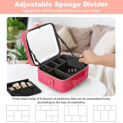 Mocado Travel Makeup Bag with Mirror Makeup Case with 10x Magnifying Mirror - color: Red