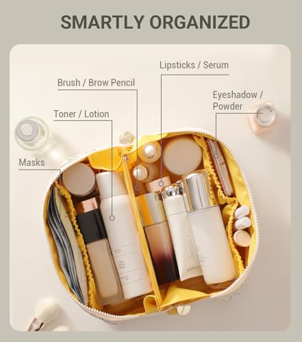 Aveniee Travel Makeup Bag for Women, Large Cosmetic Organizer with Open-Flat Design, Clear Divider & Handle - Waterproof PU Leather Toiletry Pouch - style: Zoo Animals