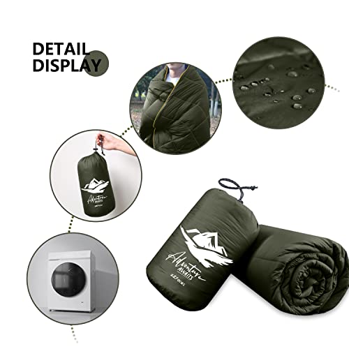 Large Camping Blanket Lightweight Puffy Camp Blanket - color: Dark Green, size: 52x75"