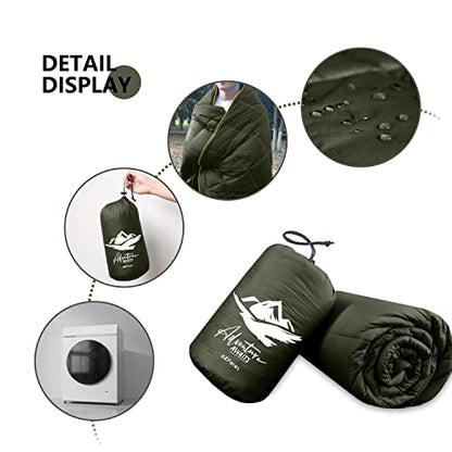 Large Camping Blanket Lightweight Puffy Camp Blanket - color: Dark Green, size: 52x75"