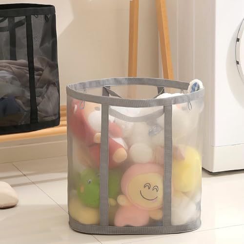 Mesh Bag with Handles, Collapsible Laundry Basket, Foldable Laundry Bag, Breathable Folding Beach Bag,Space-saving Travel Tote Bags (2, Black) - color: Black