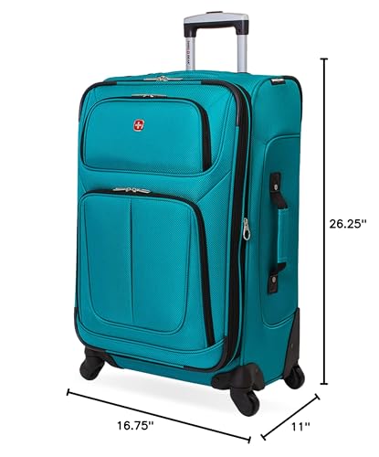 SwissGear Sion Softside Expandable Luggage – Medium Checked Suitcase with 360 Degree Wheels & Retractable Handle – 25 Inch, Perfect for 1-7 Night Trips – Teal - color: Teal, size: Checked-Medium 25-Inch