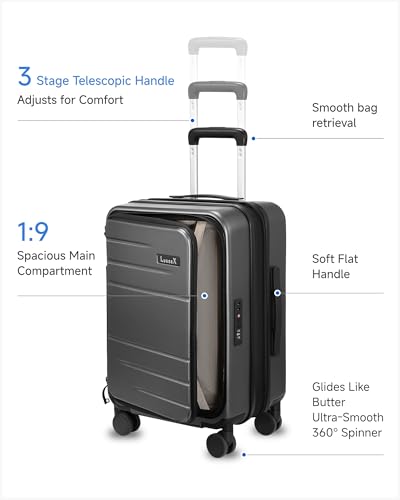 LUGGEX Top Opening Expandable Carry On Suitcase, Charcoal Metallic, 20" - color: Charcoal Metallic, size: 20 Inch (Top Open)