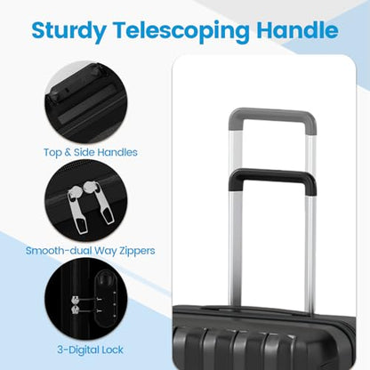 Goplus 3 Piece Luggage Set, 20/24/28 Inch Lightweight Hardshell Suitcases with 360° Spinner Wheels, Telescope Handles, Scratch-Resistant Shell for Business Family Travel (Vertical Stripe, Black) - color: Black, style: Vertical Stripe