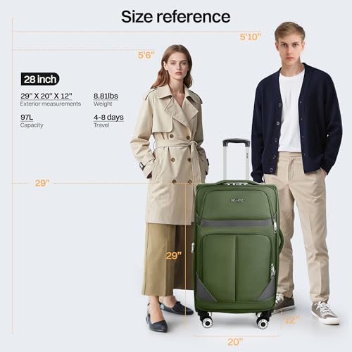 28" Checked Luggage,Softside Luggage w/4 Spinner Wheels - color: Green-Grey, size: Checked-Large 28-Inch