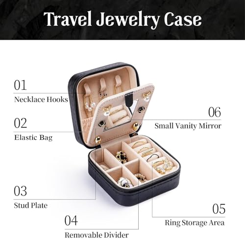 Gothic Skull with Roses Small Travel Jewelry Case with Mirror