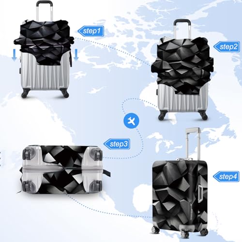 ANNA QUEEN Travel Luggage Cover Suitcase Protector Suitcase Cover Anti-Scratch,Stretchable Bag Cover Washable Durable Polyester - color: Black 3D, size: M(fits 24-26Inch suitcase)