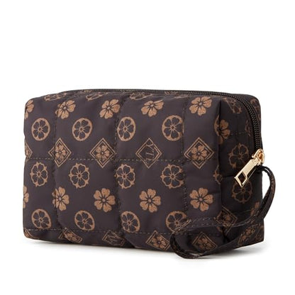 YTL Travel Makeup Bag, Puffer Cosmetic Organizer Bags, Women Toiletry Case - color: Coffee Flower Puffer