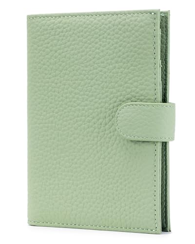 Karmiir RFID Slim Passport Holder for Women, Compact Leather Passport Wallet with Card Holders SIM Slots,Zippered Coins Pocket and Cash Compartment Travel Passport Cover Case, Light Green - color: Light Green