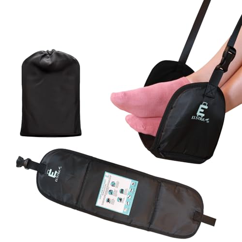Luxury Airplane Foot Hammock - Removable Base & 60D Premium Memory Foam Footrest for Travel, Office, Gaming & Train - No Foot Clashing, Adjustable, Waterproof, Pouch + Stick-On Guide Included
