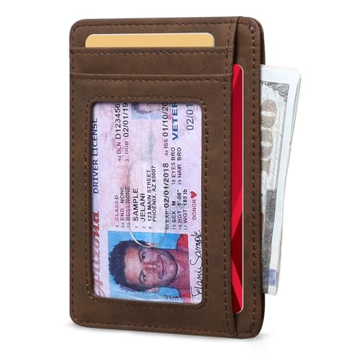 RUNBOX Slim Wallet for Men and Women, RFID Blocking Leather Card Holder - color: Classic Coffee