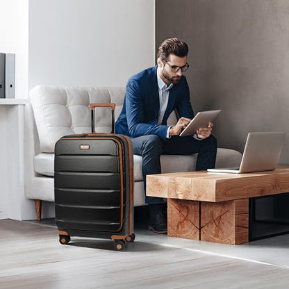 24'' Luggage,Hardside Suitcase w/Spinner Wheels,TSA LOCK - color: Black, size: 24" Mid-Checked