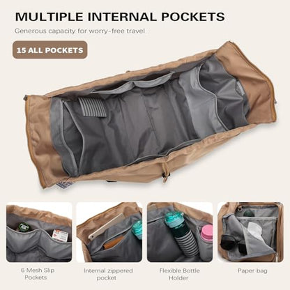 Everyday Convertible Backpack Tote Diaper Bag, 15 Pockets - color: Khaki