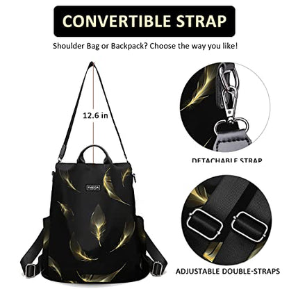 Fmeida Travel Backpack Purse for Women Anti Theft Convertible Backpacks Fashion Waterptoof Nylon Daypack Black Feather - color: Black Feather