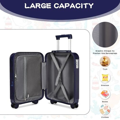 Somago 4 Piece Kid's Luggage with Backpack Set for Boys Girls Spinner 18" Hardside PC Rolling Carry on Suitcase with TSA Lock (Seashell Navy) - color: Seashell Navy, size: 4-Piece Set(BP/18inch)