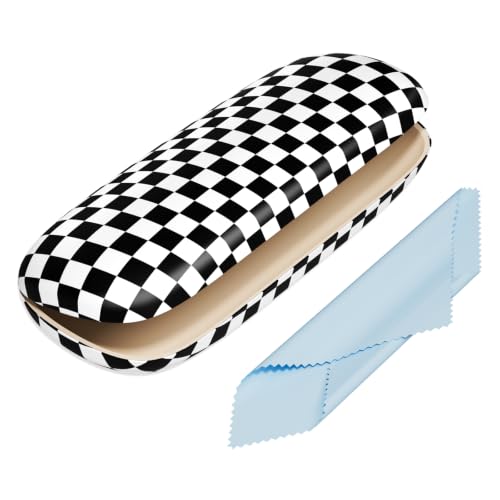 Eyeglasses Case, Hard Shell Protective Case for Glasses, Unisex for Women Men - color: Black Checkred