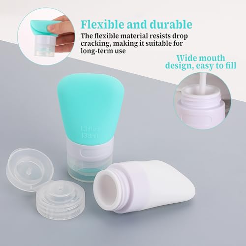 2 Pack 1.3oz Leak Proof Refillable Squeeze Containers, Silicone Travel Bottles for Toiletries, Portable Cosmetic Squeeze Bottles for Shampoo, Conditioner, Lotion (38ml)