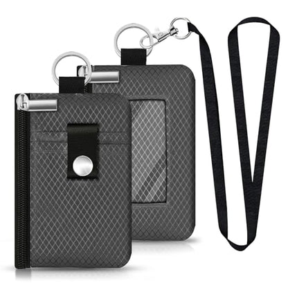 Minimalist RFID Blocking Small Wallet with ID Window,WaterResistant Zip Id Case Wallet with Lanyard Keychain for Cards,Cash,Travel,Women,Men (DarkGrey) - color: DarkGrey