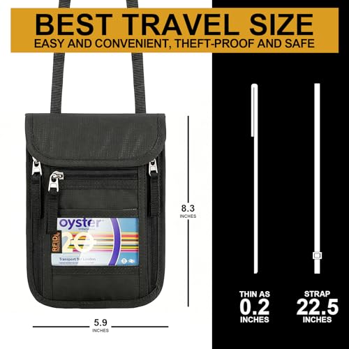 Neck Wallet for Travel-Passport Holder-Money Pouch-RFID Blocking - color: Black