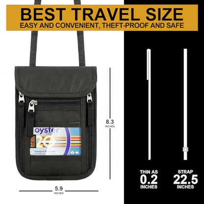 Neck Wallet for Travel-Passport Holder-Money Pouch-RFID Blocking - color: Black