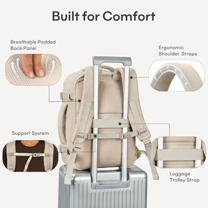 mibasies 30L Airline Approved Travel Carry On Backpack, fit 15.6" Laptop - color: Camel, size: Large