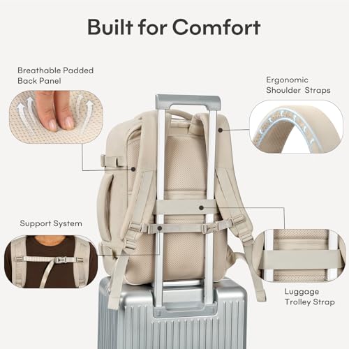 mibasies 30L Airline Approved Travel Carry On Backpack, fit 15.6" Laptop - color: Camel, size: Large
