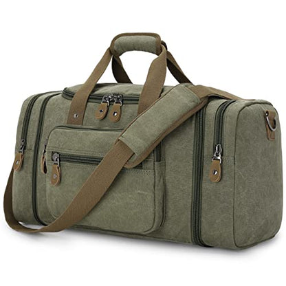 Gonex Canvas Duffle Bag, Expandable 50L Travel Overnight Weekender Bag - color: Army Green, size: Large-50L (Without Shoe Compartment)