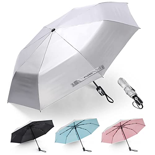 Prospo 46 Inch UPF 50+ UV Protection Umbrella for Sun & Rain - color: Silver/Lake Blue